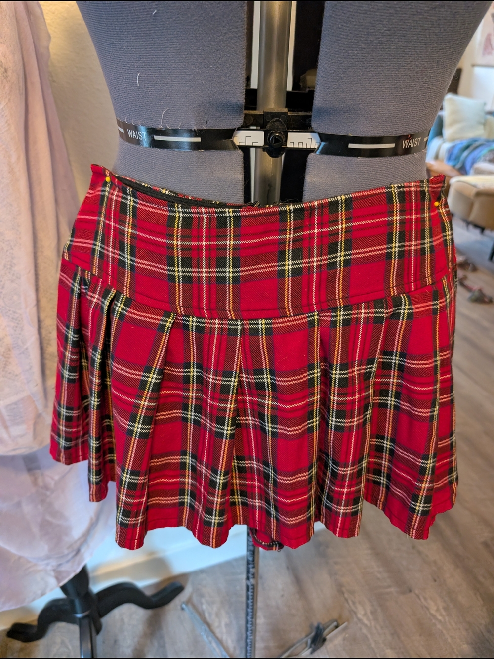 Red Plaid Pleated Mini Skirt - Women's